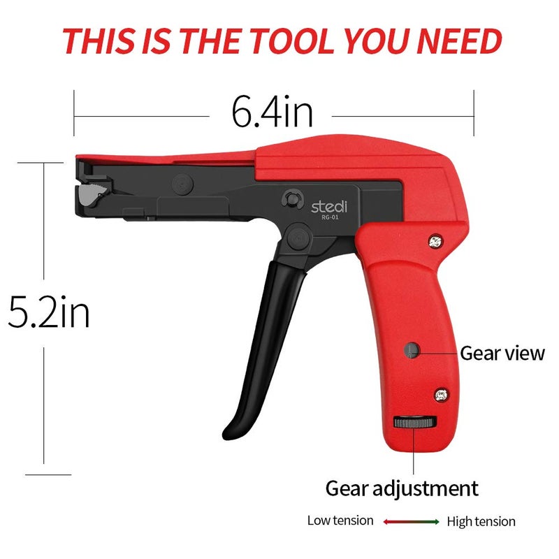 stedi Cable Tie Gun, Ergonomic Hand Operated Zip Tie Gun [Premium], Sharp and Wear Resistant, Cable Wire Fastening and Cut-Off Tie Tool, Special for Cut Plastic Nylon Ties, Red, 6.3 Inches Length - Image 5